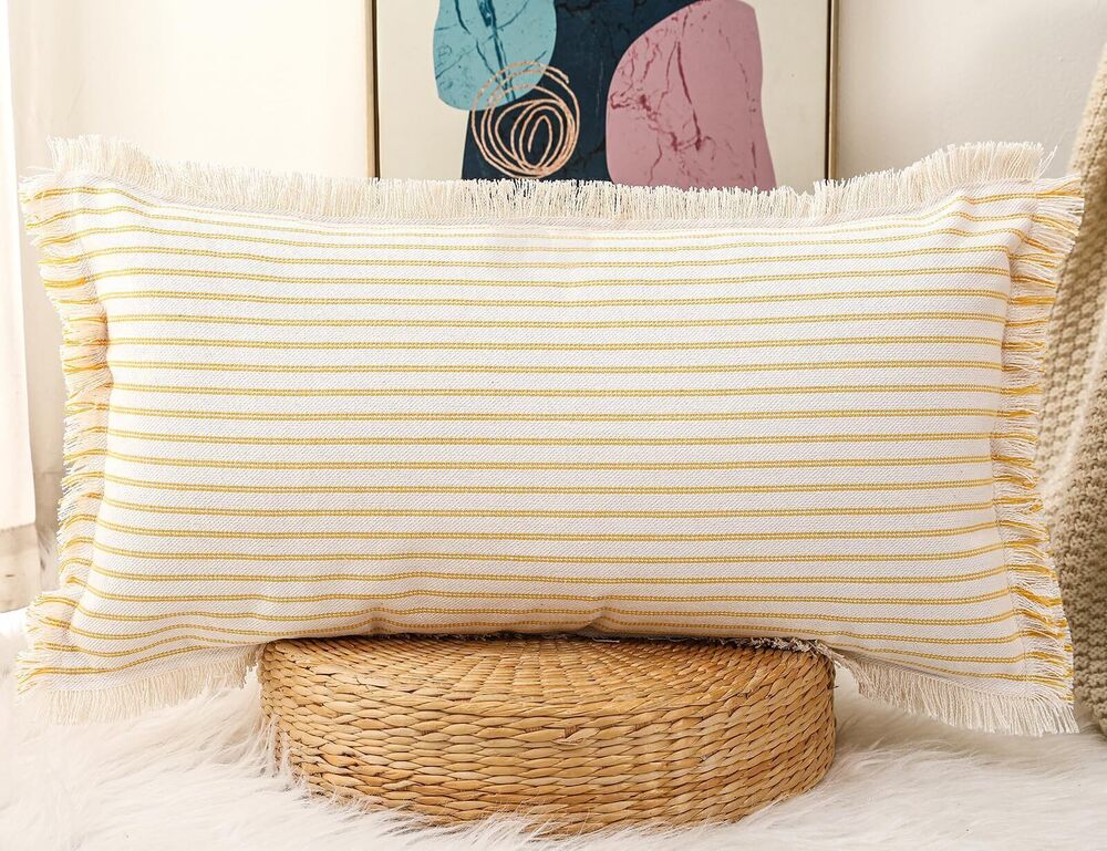 5236 Decorative Boho Long Lumbar Pillow Cover 14x22,Super Soft Cotton